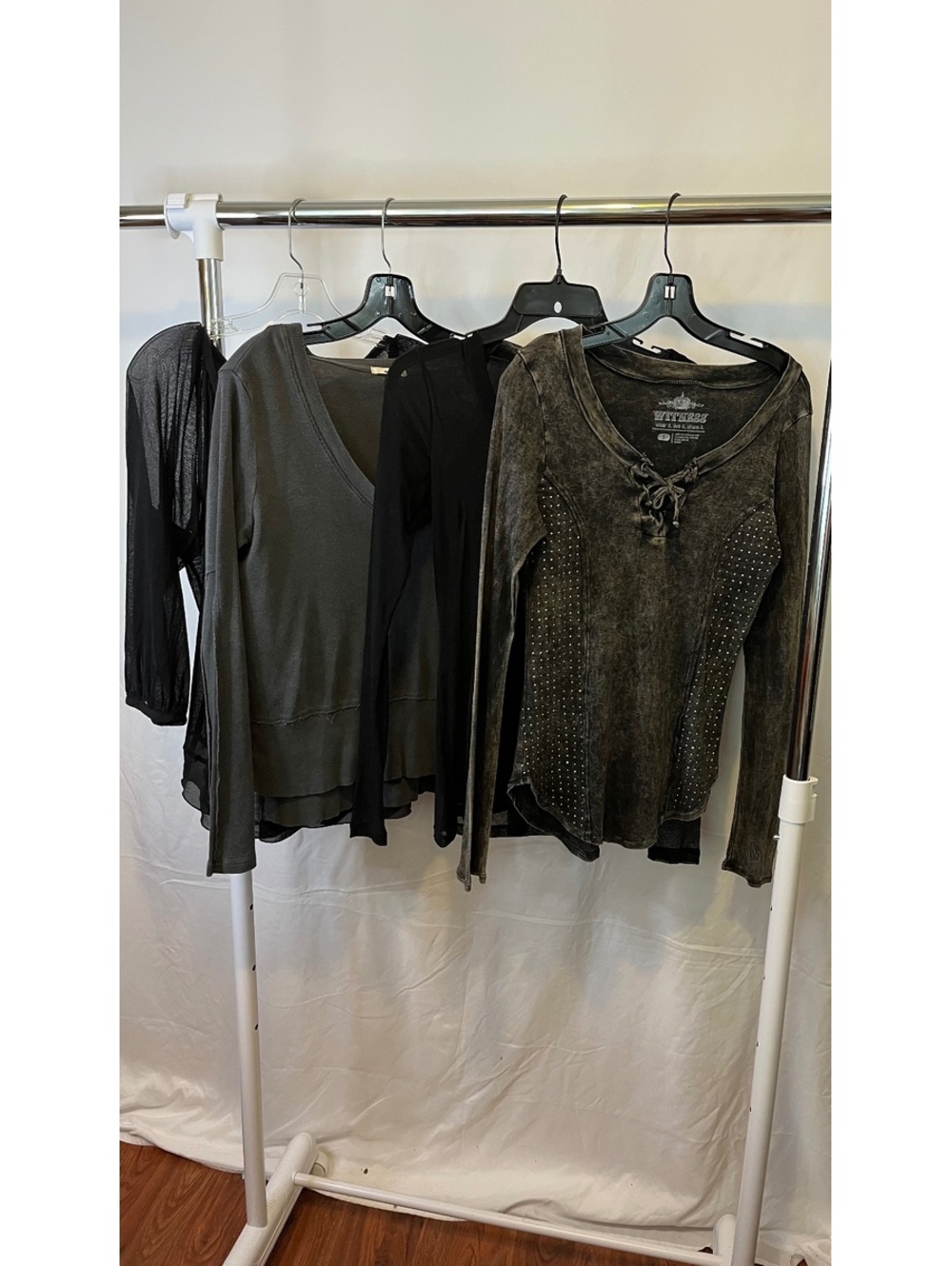 WITNESS Lace-Up Studded Long Sleeve Top Size S Black Distressed Bundle